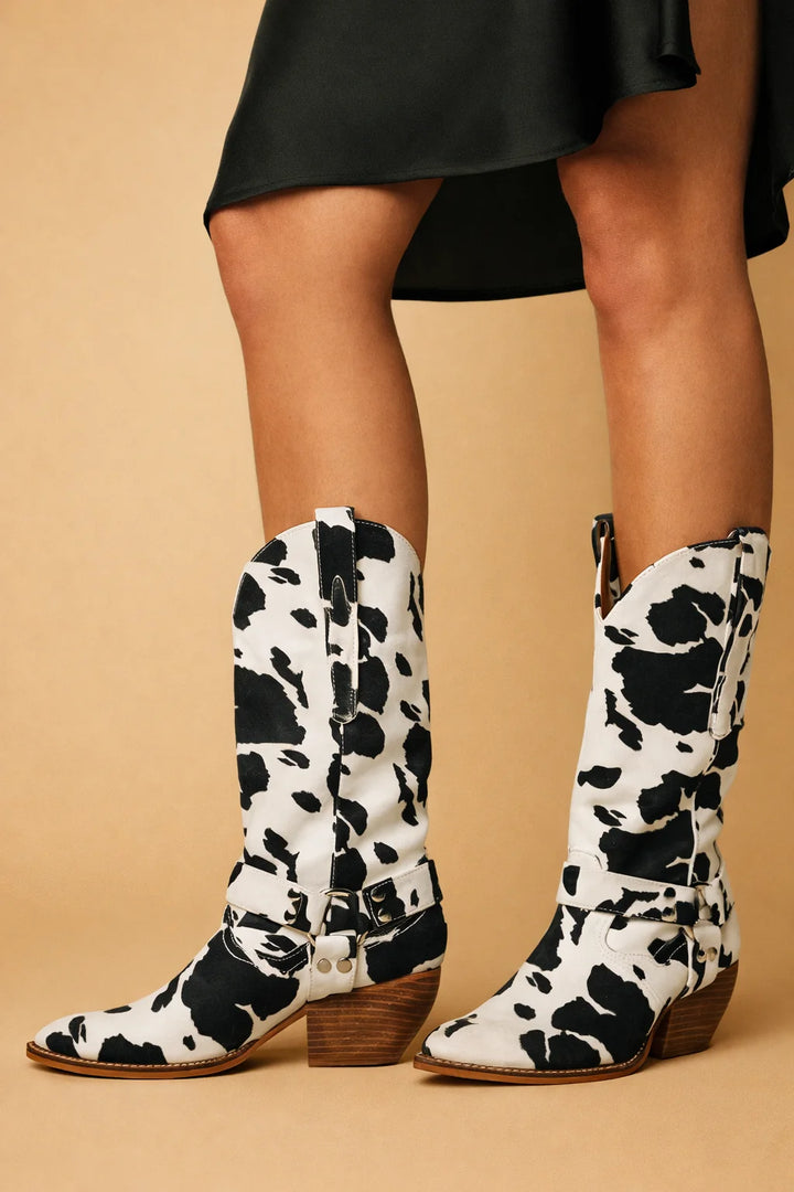 Bottes Western Femme – Tige Texturée Style Cuir, Bride Décorative