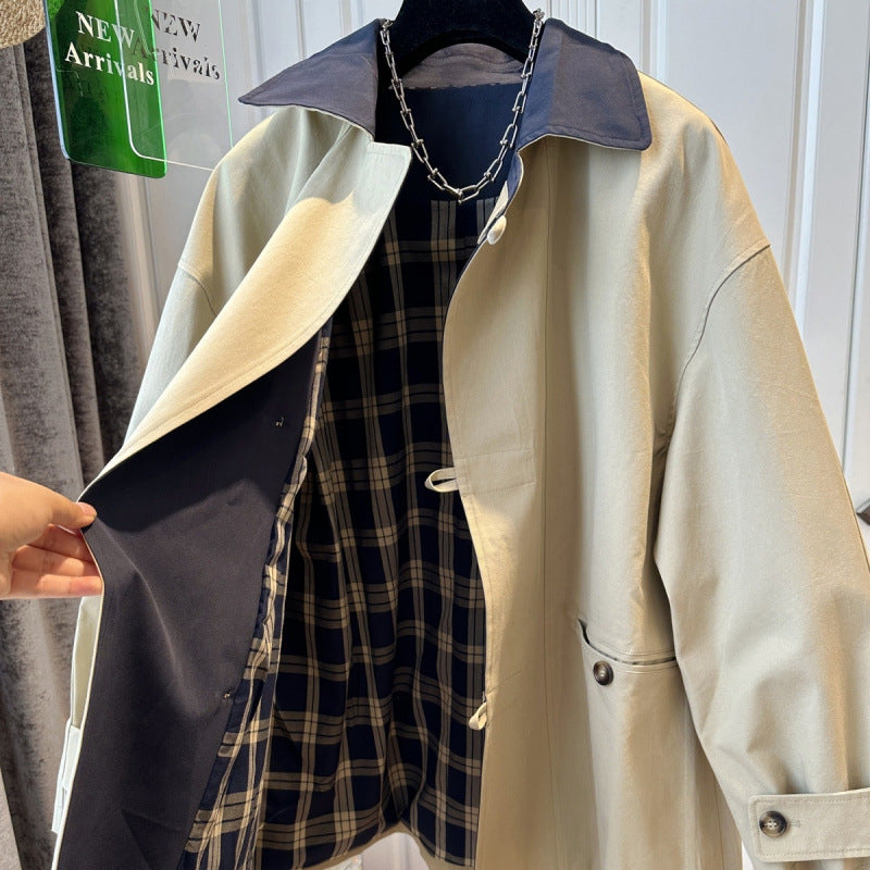 Trench Coat Femme Style Britannique – Détail Col Contrastant