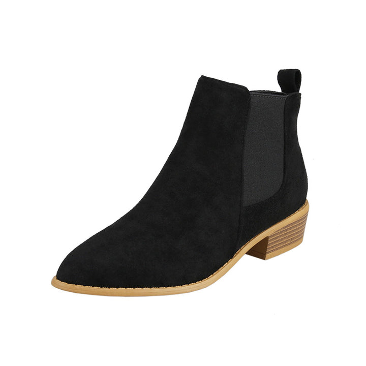 Damen-Stiefeletten aus Veloursleder – Spitze Kappe &amp; Blockabsatz