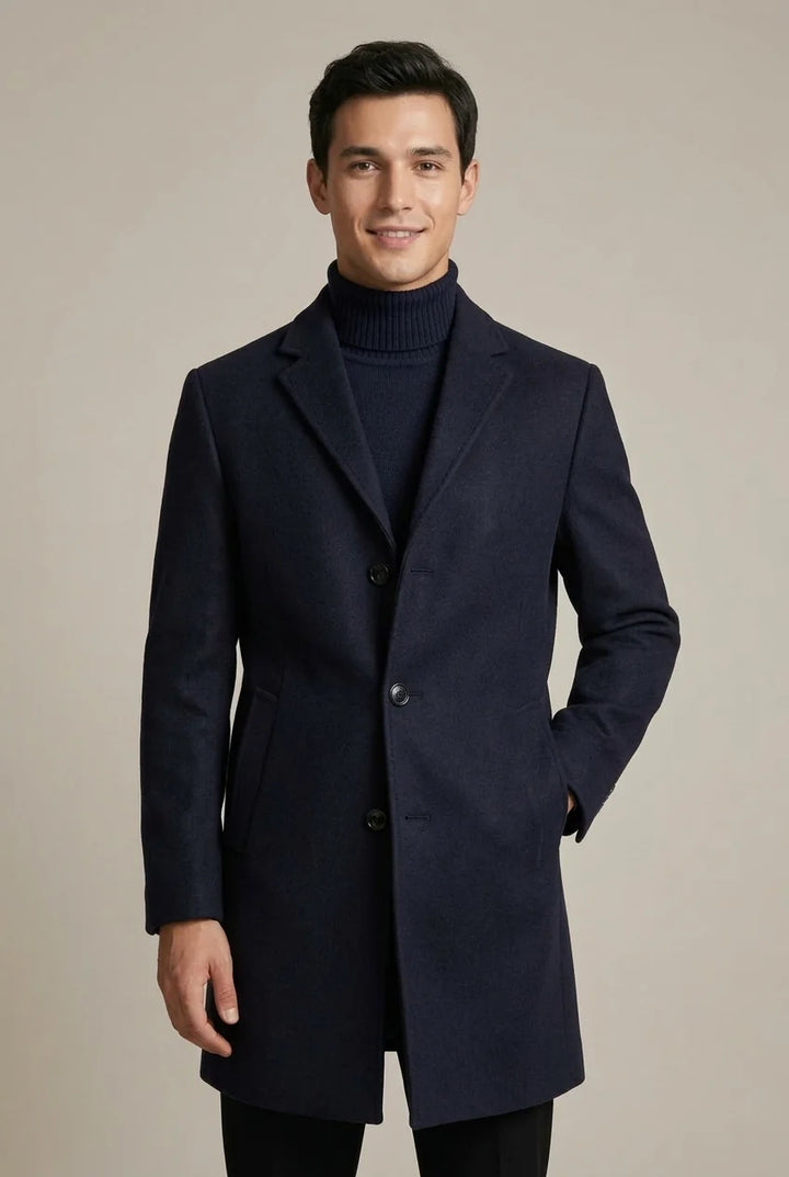 Manteau Homme Trench Col Montant – Coupe Mi-Longue Élégante
