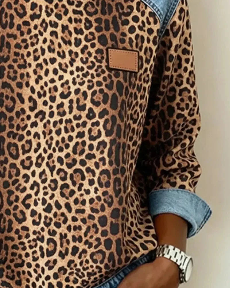 Patchwork-Sweatshirt für Damen – Rundhalsausschnitt, geprägtes Blumenmuster