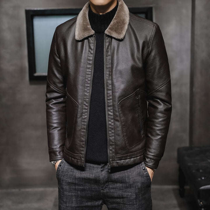 Veste Homme Vegan Leather – Style Zippé à Revers Classique