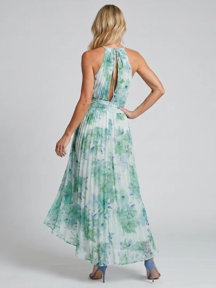 Robe Femme Maxi à Col Halter – Imprimé Fluide et Décolleté V
