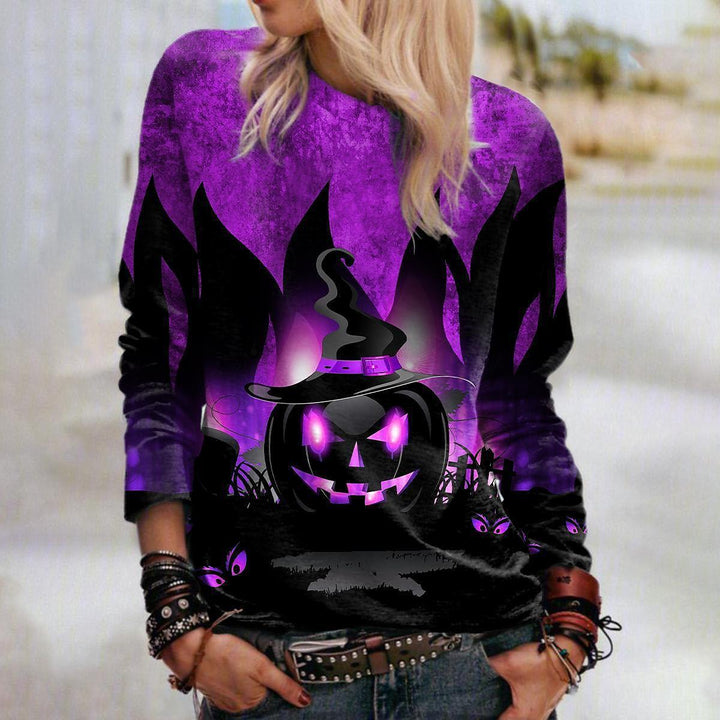 Halloween-sweatshirt til kvinder med 3D-motiv – Afslappet, løs pasform