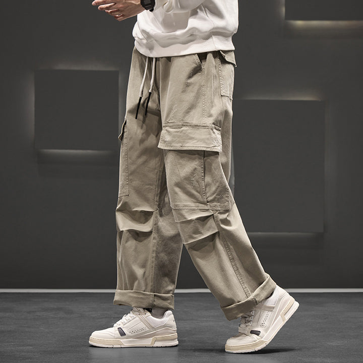 Weite Herren-Cargohose – Leichter, strukturierter Stoff mit elastischem Bund