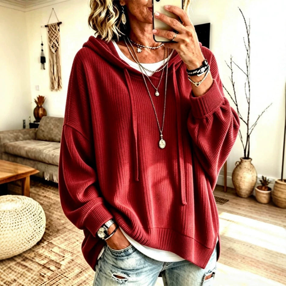 Sweat à Capuche Femme Coupe Oversize – Détail Cordon