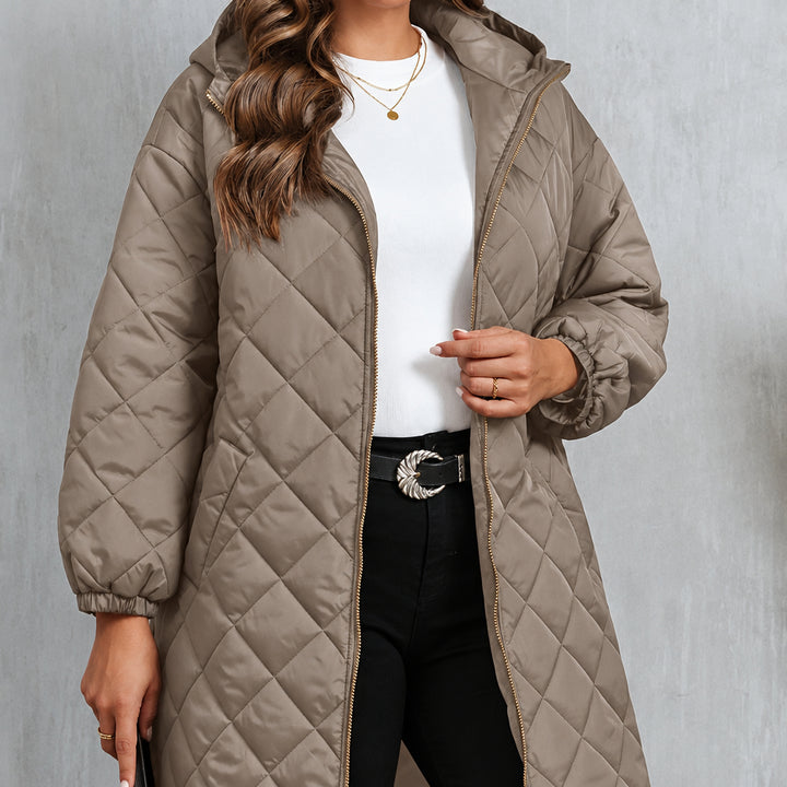 Manteau Long Matelassé à Capuche Femme – Coupe Décontractée Zippée