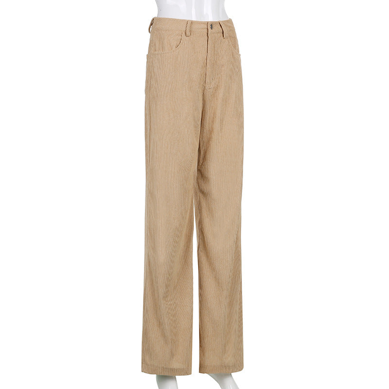 Pantalon Large Femme Côtelé – Coupe Ample Tissu Drape