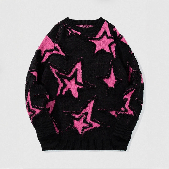 Pull Homme à Motif Étoile – Jacquard Texturé Coupe Décontractée