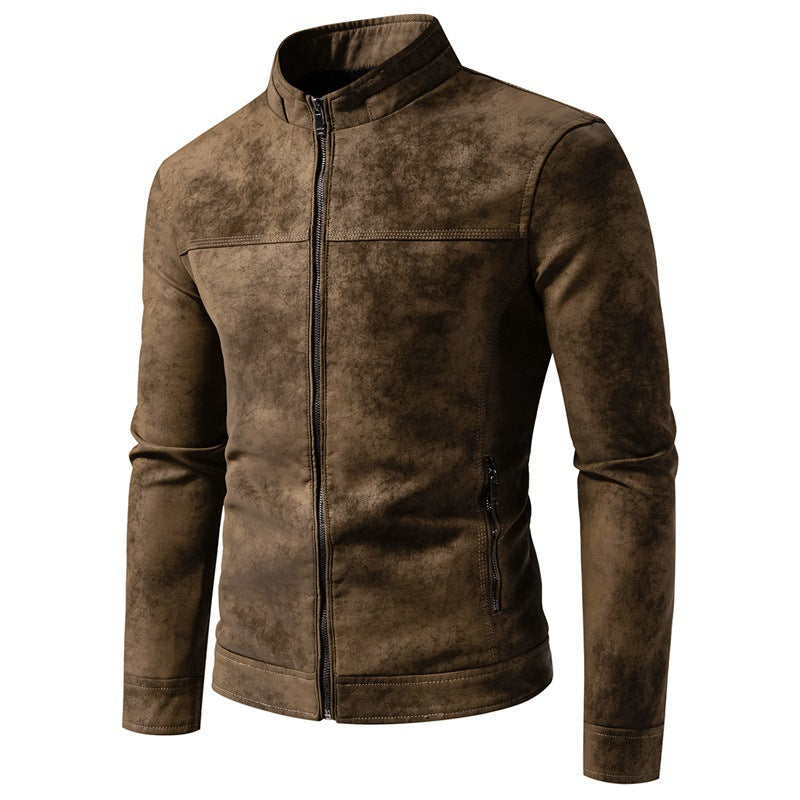Retro-Herren-Blouson aus Kunstleder – Stehkragen und lockere Passform