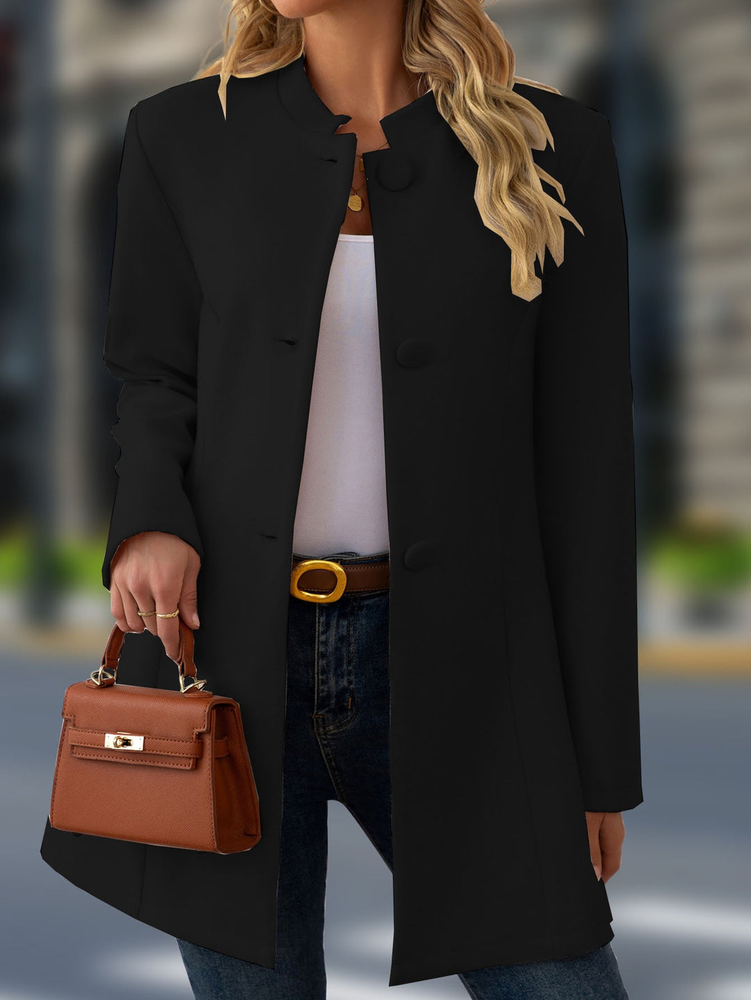 Manteau Femme Laine Mélangée – Longues Manches Casual avec Poches