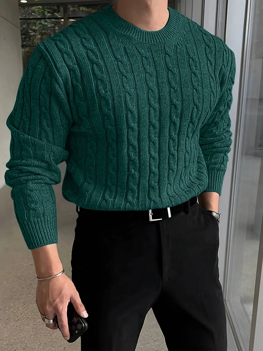 Herren-Rollkragenpullover – Grobstrick mit Strukturmuster