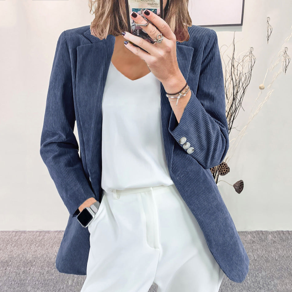 Blazer Femme en Velours Côtelé – Coupe Cintrée Élégante