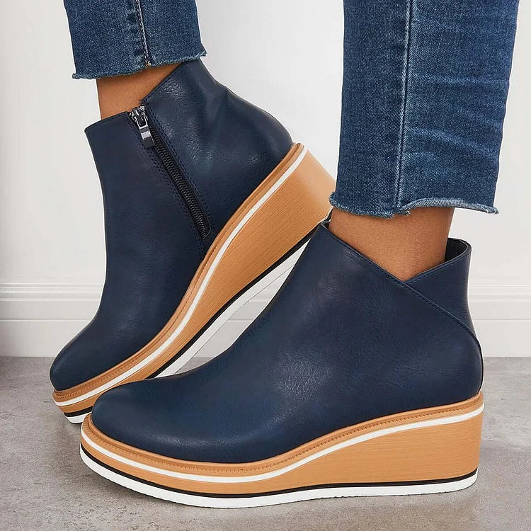 Bottes Femme à Semelle Compensée – Tige Basse à Fermeture Zippée