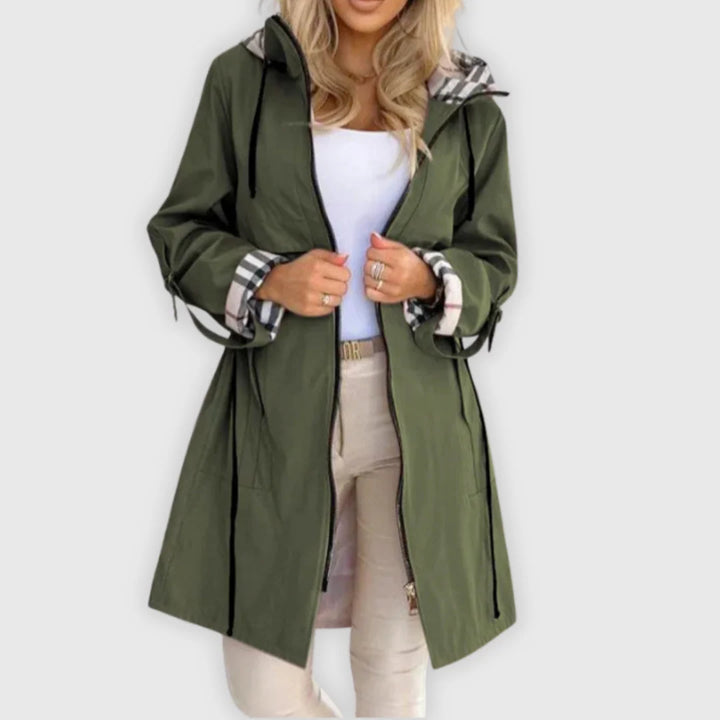 Manteau Femme à Carreaux – Capuche, Chenille Coton Bio, Coupe Courte