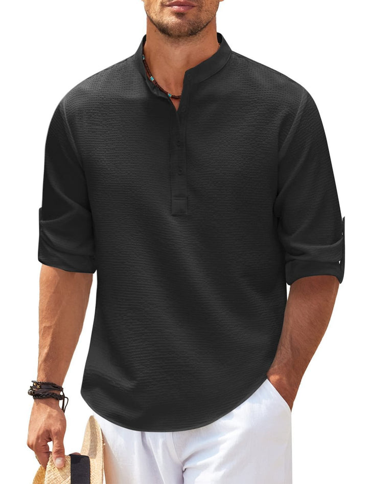 Camicia Uomo Collo Dritto Tessuto Testurizzato – Tocco Casual Chic
