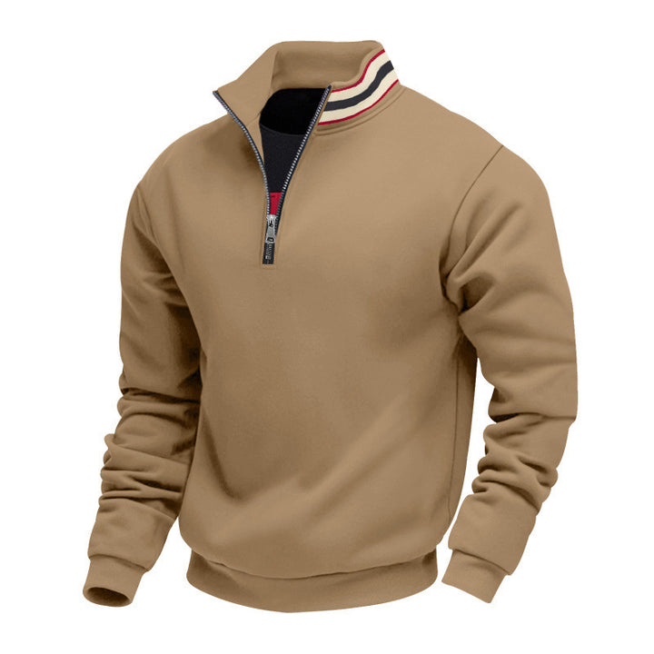 Herren-Pullover mit Schornsteinkragen und Reißverschluss – lockere Passform, Fleece-Innenfutter