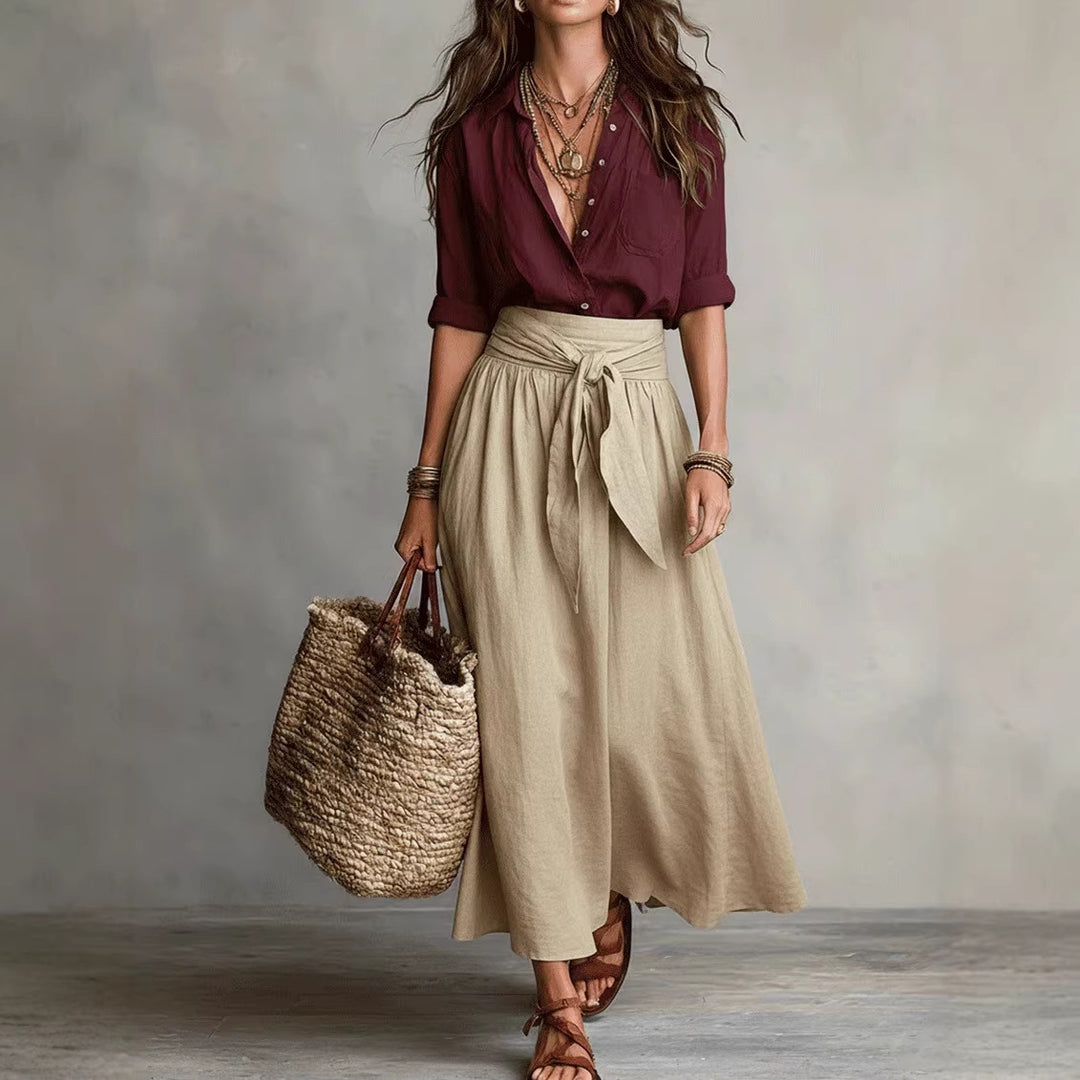 Ensemble Deux Pièces Femme – Chemise Manches Longues et Jupe Droite