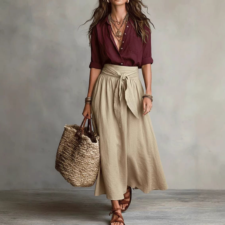 Ensemble Deux Pièces Femme – Chemise Manches Longues et Jupe Droite