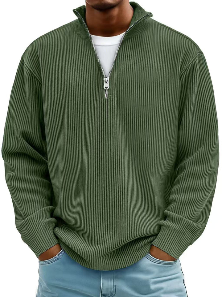 Herren-Pullover mit Stehkragen und Reißverschluss – gerippte Strickwaren, vielseitiger Look