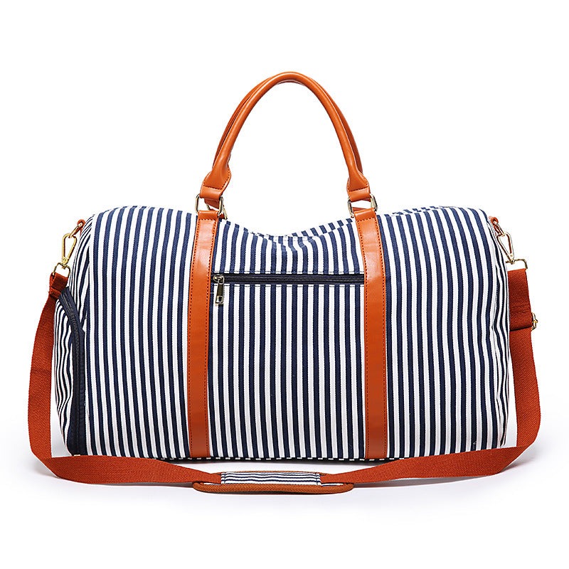 Striped Canvas Tote Bag for Women – Large Capacity with Contrasting Detail