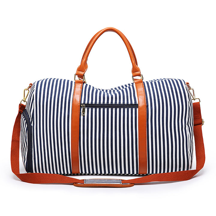 Striped Canvas Tote Bag for Women – Large Capacity with Contrasting Detail