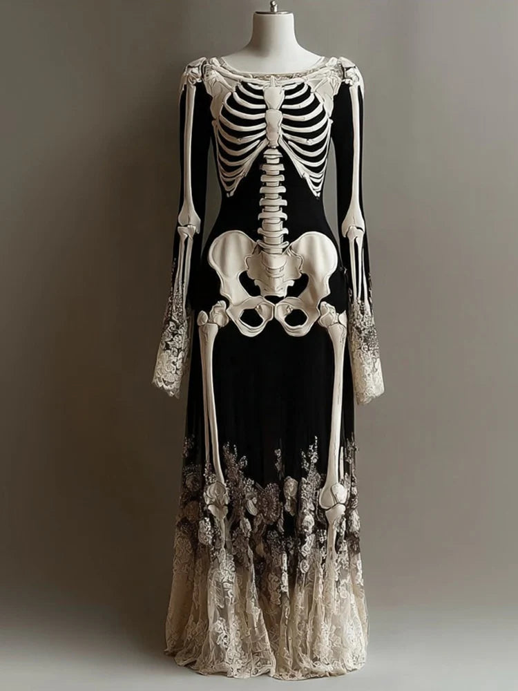 Damenkleid Maxi mit Halloween-Hexenmotiv – Gerader Schnitt für den Herbst