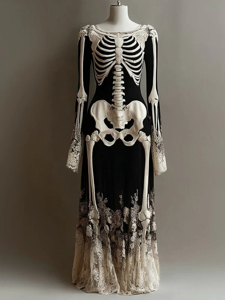 Damenkleid Maxi mit Halloween-Hexenmotiv – Gerader Schnitt für den Herbst