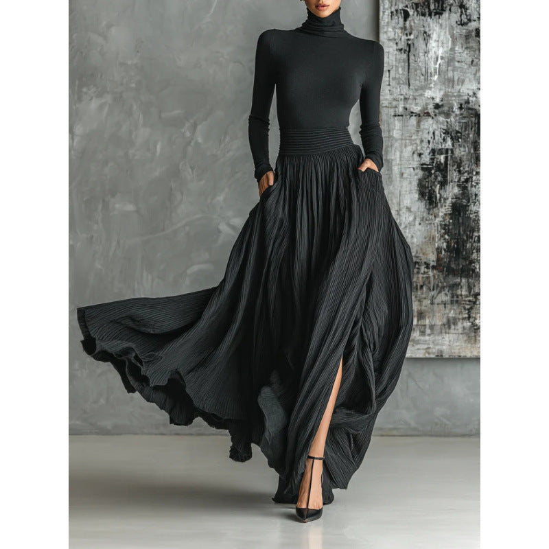 Robe Femme Maxi Rétro – Coupe Cintrée, Plis &amp; Fronces Raffinés