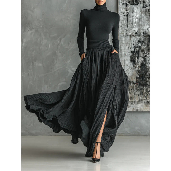 Robe Femme Maxi Rétro – Coupe Cintrée, Plis &amp; Fronces Raffinés