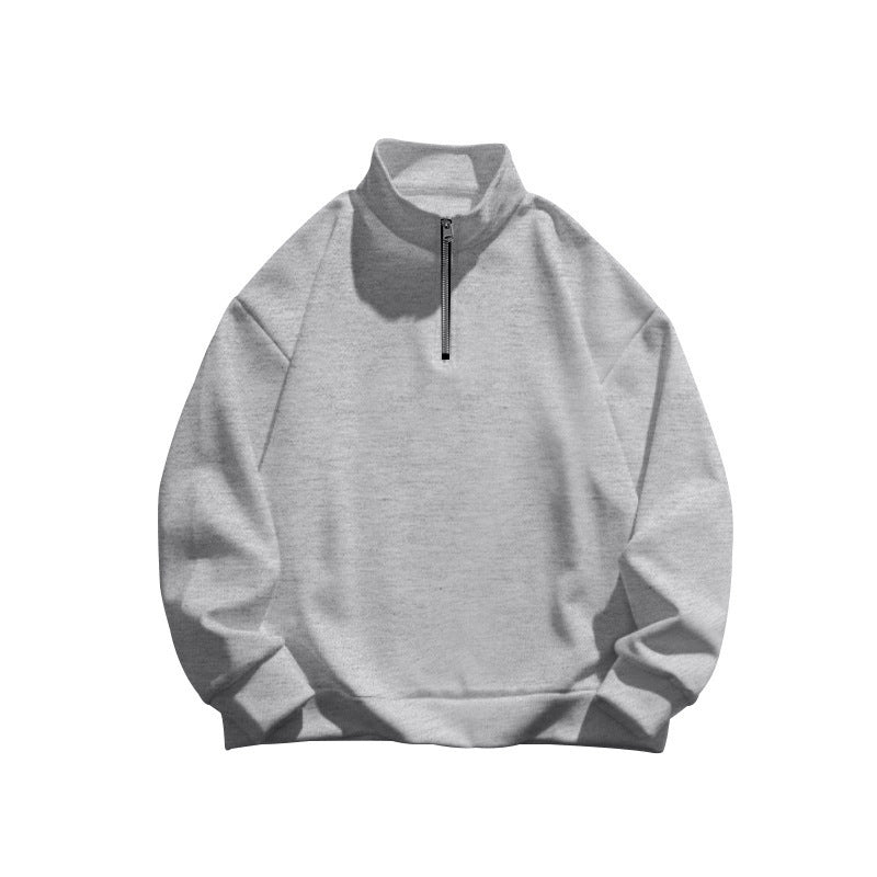 Herren-Pullover mit halbem Reißverschluss und geradem Kragen – Futter in gebürsteter Wolloptik