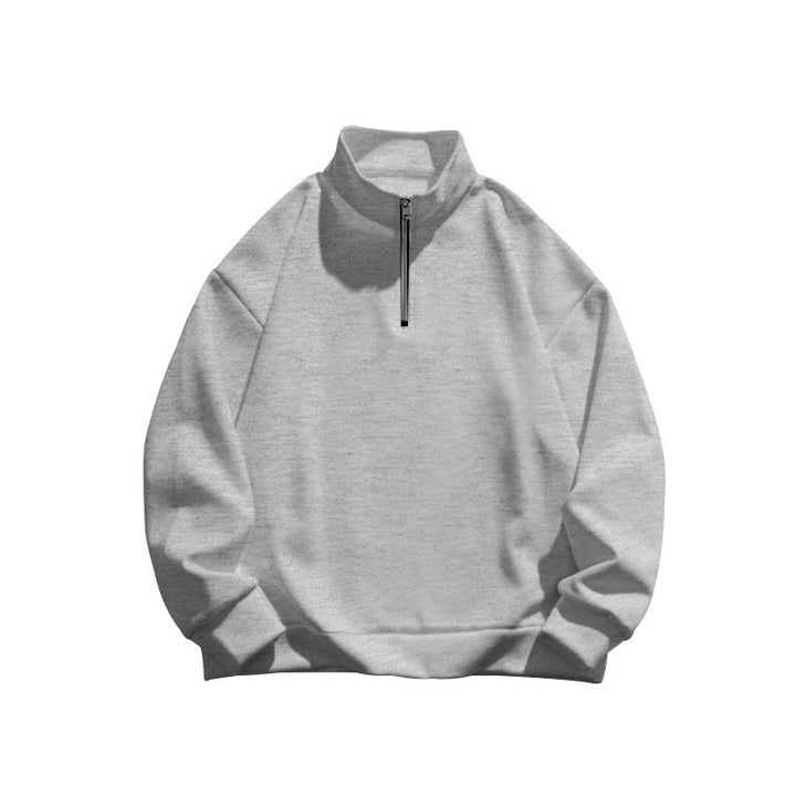 Herren-Pullover mit halbem Reißverschluss und geradem Kragen – Futter in gebürsteter Wolloptik