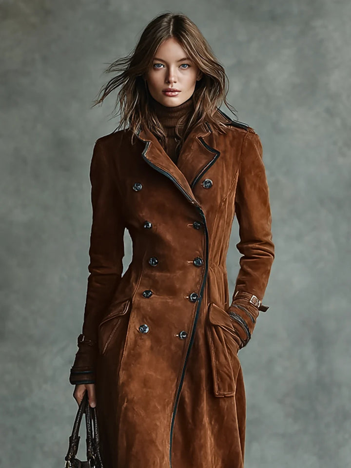 Langer Damenmantel aus Velourslederimitat – Moderne Silhouette mit Revers