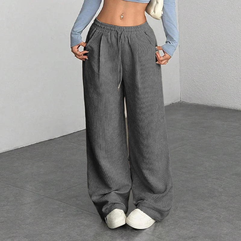 Pantalon Femme Large en Velours Côtelé – Coupe Ample et Décontractée