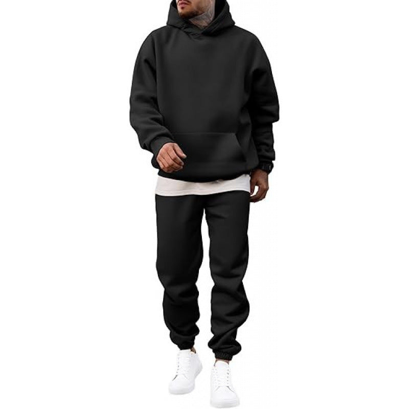 Herren-Zweiteiler aus weitem Kapuzen-Sweatshirt und Jogginghose – Fleece-Futter