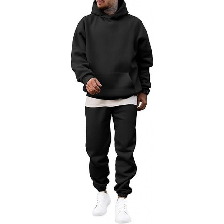 Herren-Zweiteiler aus weitem Kapuzen-Sweatshirt und Jogginghose – Fleece-Futter