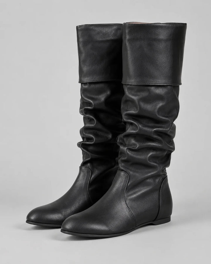 Bottes Femme Hautes à Tige Souple – Talon Plat Effet Froncé
