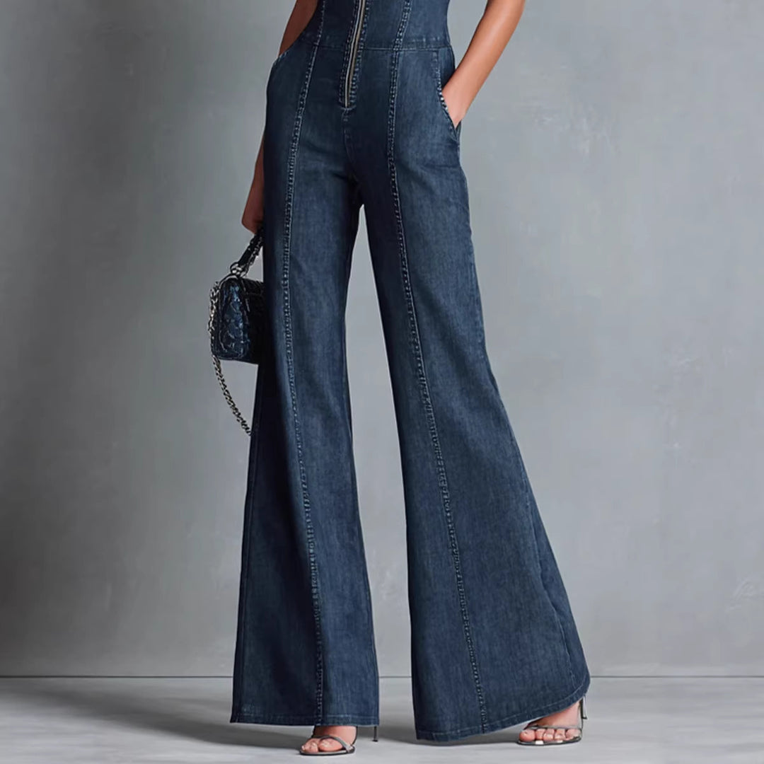 Combinaison Femme en Jean – Coupe Ajustée Sans Manches à Col Montant Zip