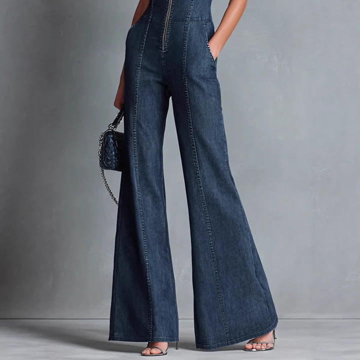 Combinaison Femme en Jean – Coupe Ajustée Sans Manches à Col Montant Zip