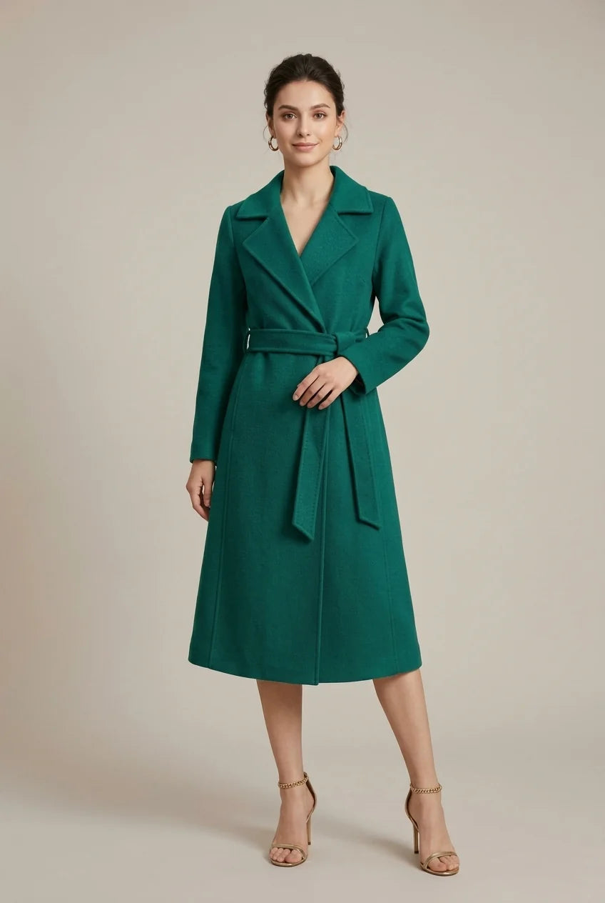 Manteau Long Femme – Coupe Ajustée Ceinturée Élégante