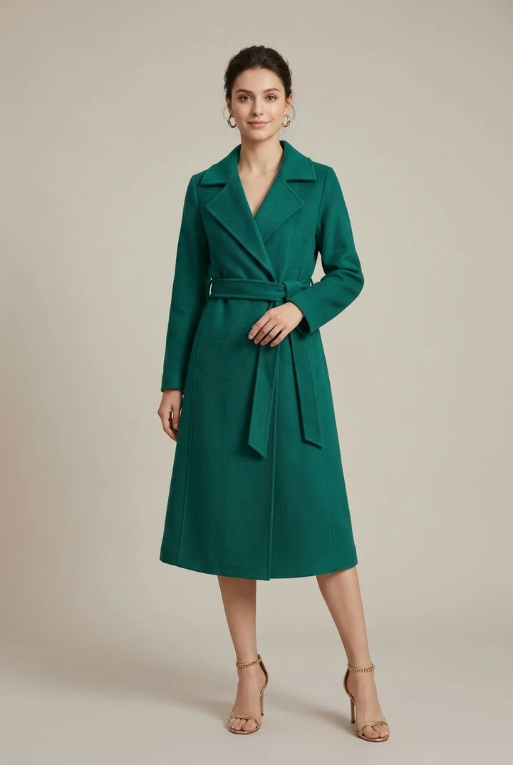 Manteau Long Femme – Coupe Ajustée Ceinturée Élégante