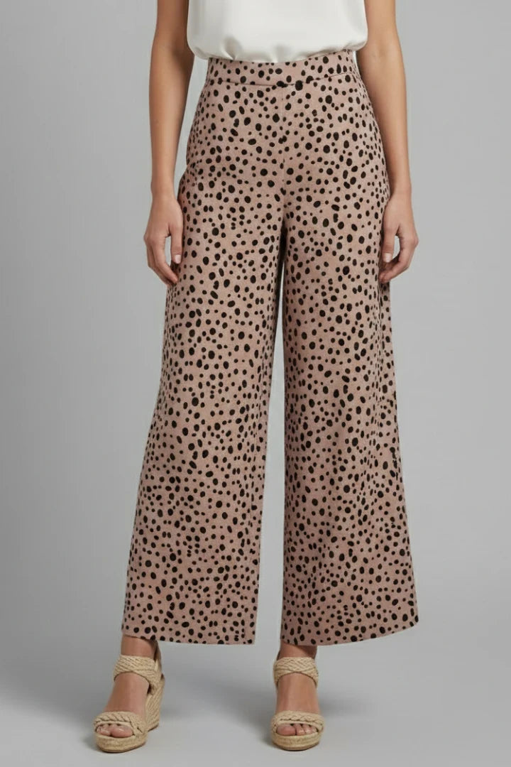 Pantalon Large Femme Imprimé Léopard – Taille Haute Coupe Swing