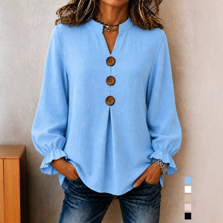 Top Femme Col V Manches à Volants – Coupe Décontractée, Tissu Fluide