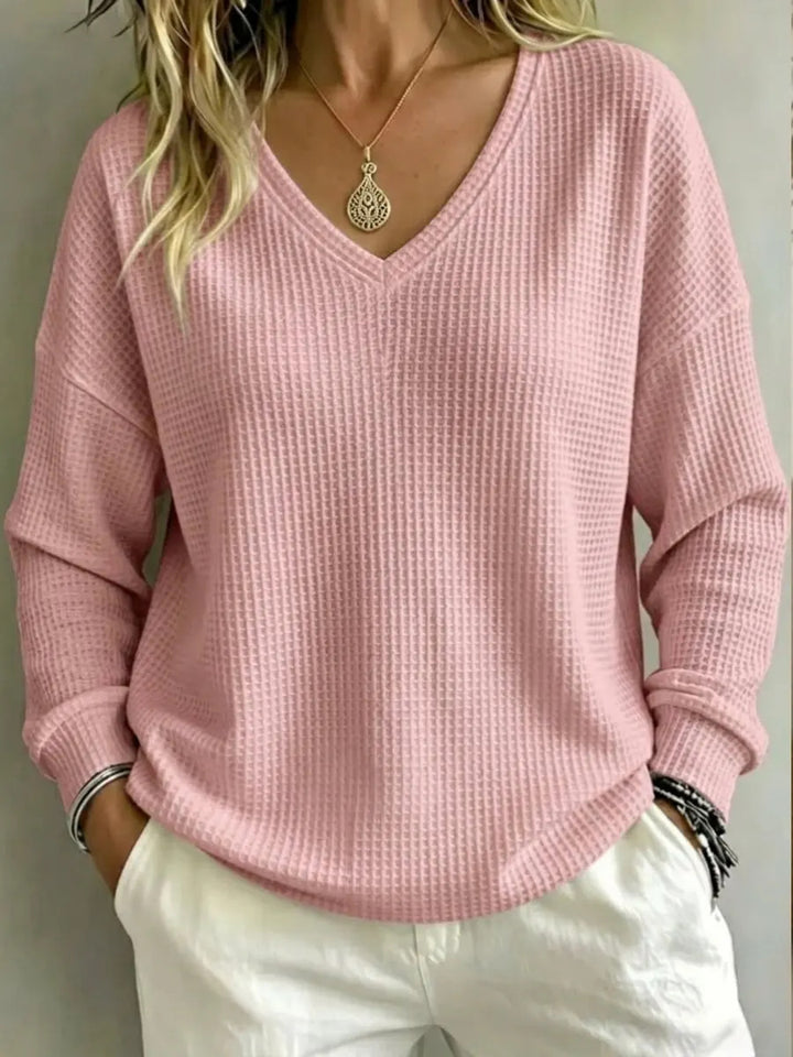 Top til dame med V-udskæring – Afslappet sweater med lange ærmer
