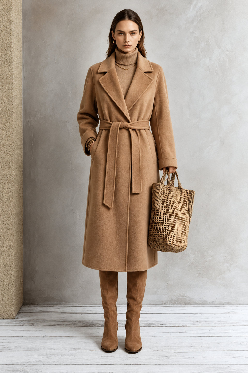 Manteau Long Femme en Laine – Ceinture à Nouer et Coupe Décontractée