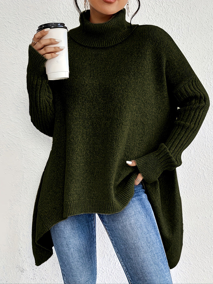 Sweater til dame med høj krave – blød strik med afslappet pasform
