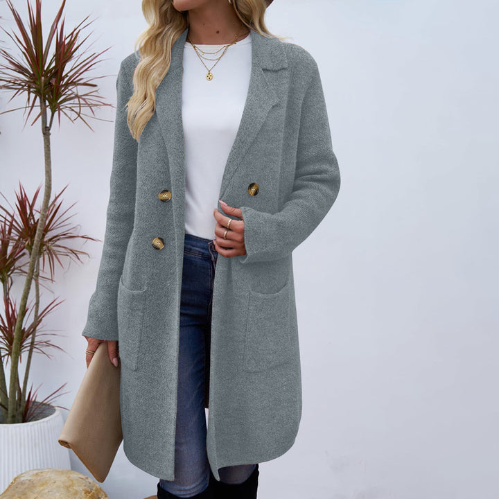 Manteau Femme Mi-long Maille – Col Structuré, Boutons Dorés