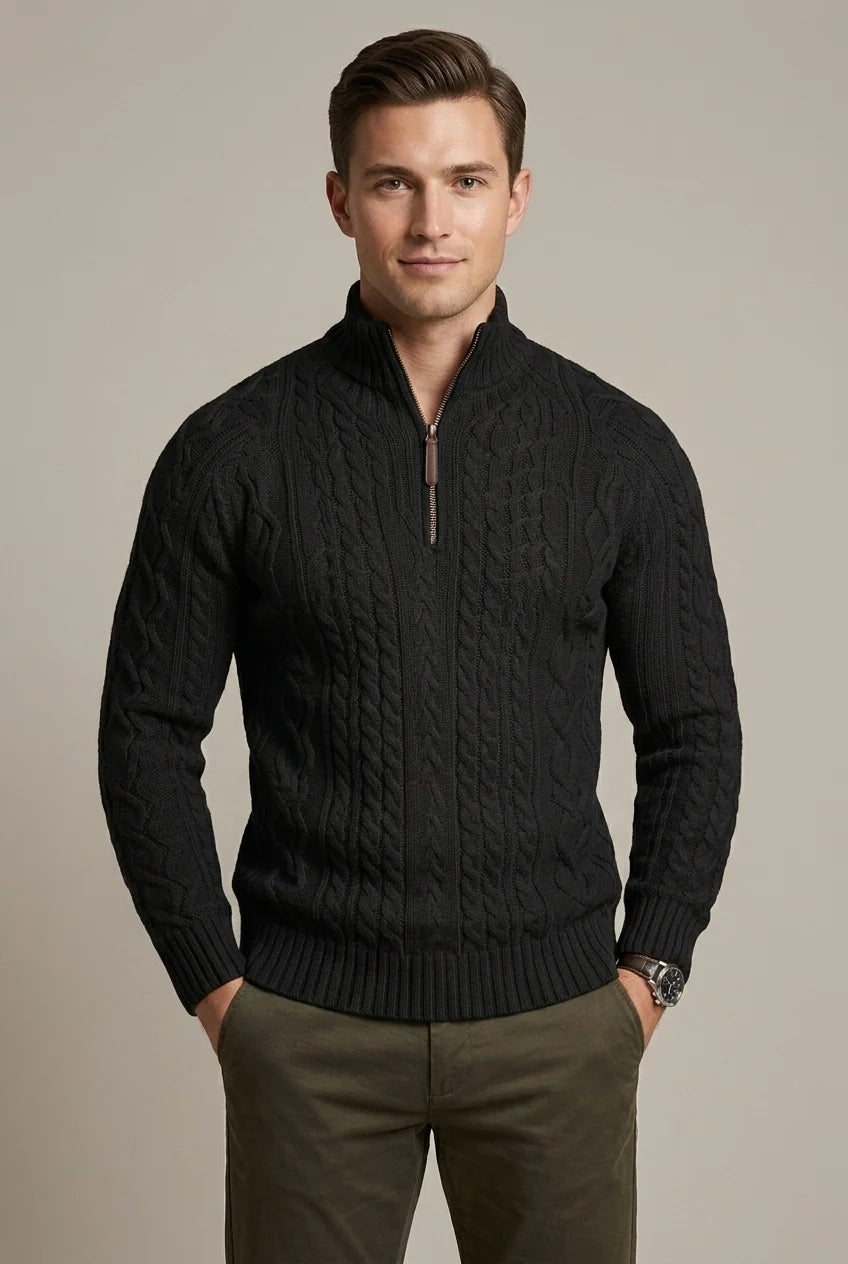 Pull Homme à Col Zippé – Tricot Torsadé Épais