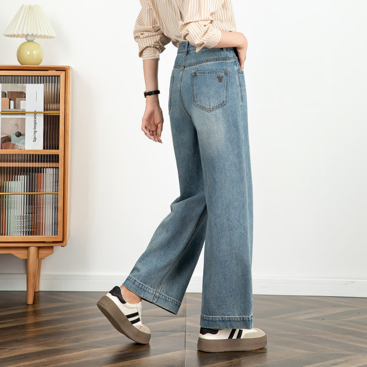 Vide jeans til damer med høj Størrelse – Cropped snit med broderet detalje