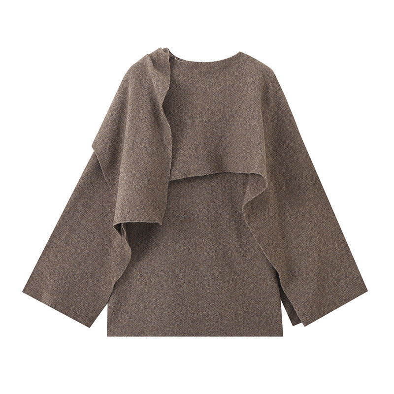 Cardigan Femme Maille – Col Écharpe Asymétrique Coupe Ample
